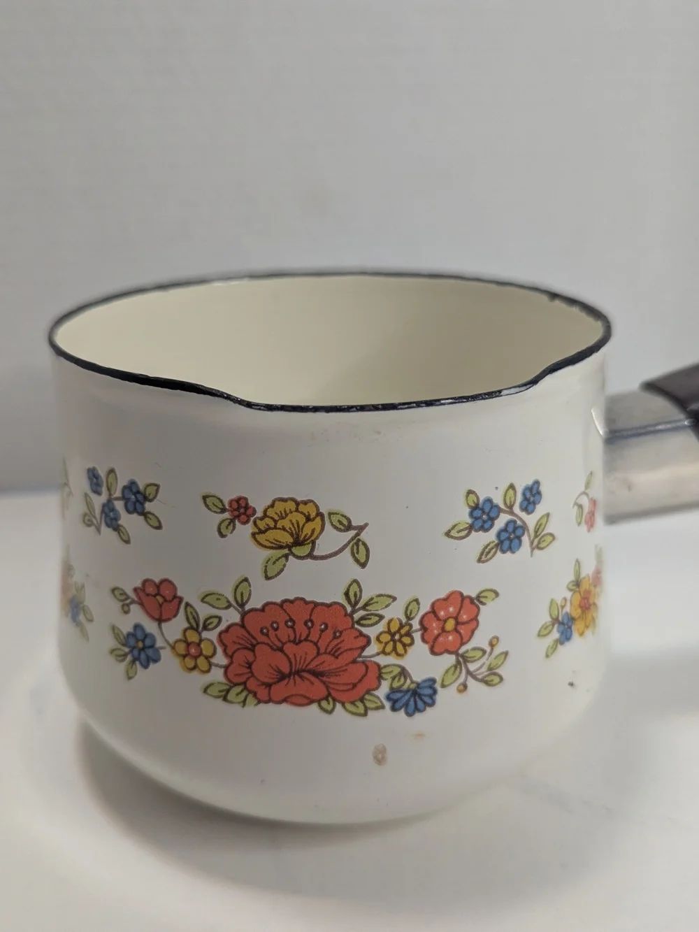 Vintage 70s SUMMER GARDEN By Excel 1 Quart Saucepan Melting Pot Pan